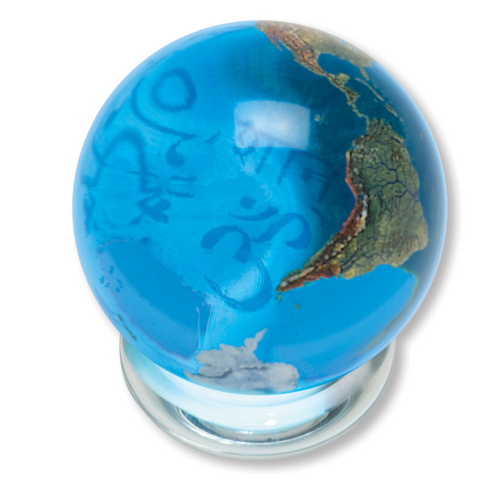2" Peace Orbacle - Aqua Crystal Globe, Peace in 37 Languages Inside